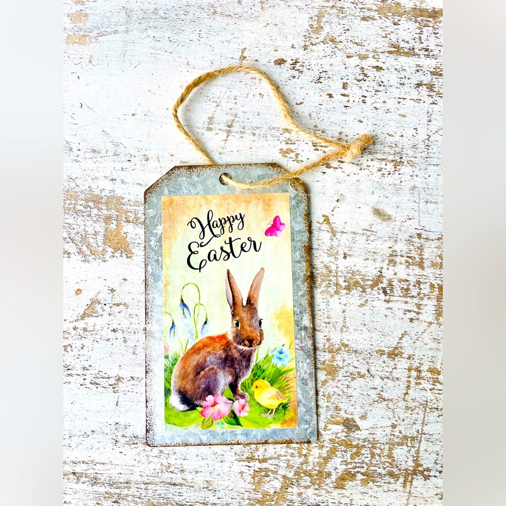 *Happy Easter Bunny Metal Tag Ornament